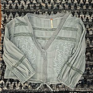Free People Blue Embroidered Top